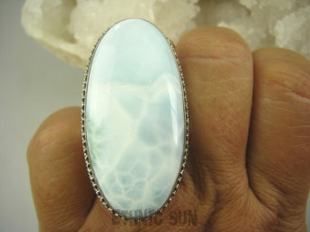 bpe8224 NIEBIAŃSKI DŁUGI 4.5 CM 22 g OKAZ !!! Regulowany Pierścień RZADKI kamień LARIMAR - kamień ANIELSKI (stawy, serce lęki, otwiera czakrę gardła) r.16, r.17, r.18, r.19, r.20, r.21, r.22 Srebro 925 #