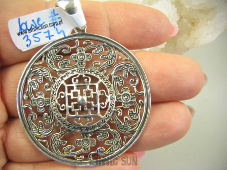 bwe3574 AMULET OCHRONNY duża Mandala Ażurowy Wisior Cały ze Srebra Krzyż Dorje Amulet Niezniszczalności Srebro 925 #