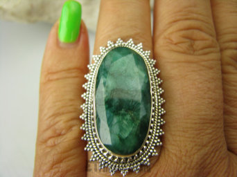 bpee3816 Kunsztowny DUŻY 3.6 cm Pierścień zielony Szmaragd Indyjski - kamień Miłości Szmaragdy r.17/ r.18 Srebro 925 #